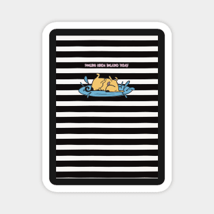 Funny relaxed dog on black and white striped background Magnet