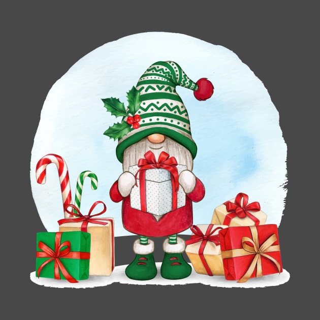 Watercolor cute hand drawn christmas gnome by kameleon