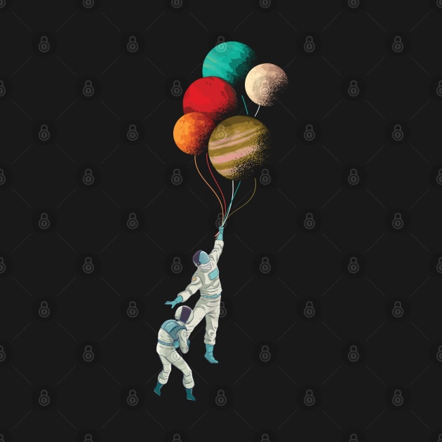 Planet Balloons Funny Astronauts Flying Away by origato