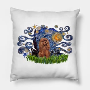 Ruby Cavalier King Charles Spaniel in Starry Night Adaptation Pillow