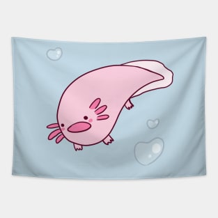 Funny axolotl with heart bubbles Tapestry