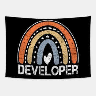 Funny Job Title Worker Vintage Rainbow Developer Tapestry