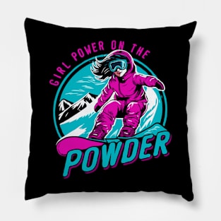 Girl Power on the Powder, Snowboarding Girl Pillow