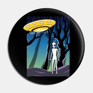 Ufo alien funny cute flying spaceship astronaut moon mars cosmic forest Pin