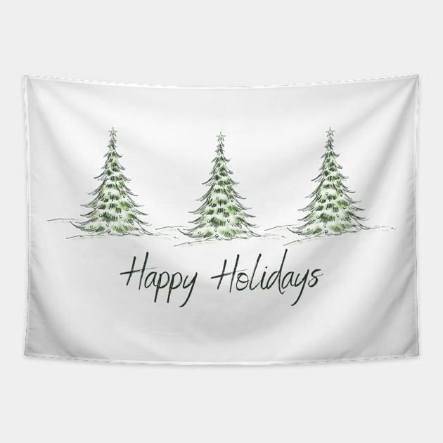 Happy holidays, Merry Christmas, Christmas tree, text, christmas wishes, simple wishes Tapestry by Mika Design