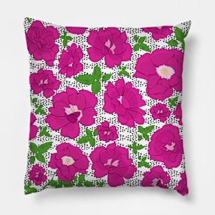 Retro Ramblin' Rose Pink and Green with Dots on White Pillow