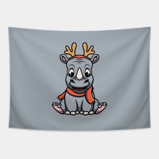 Cute Christmas Rhino Tapestry