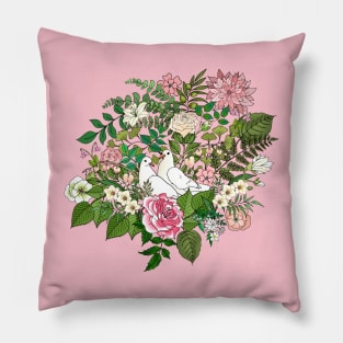 Doves in a Peace Filled Garden Pillow