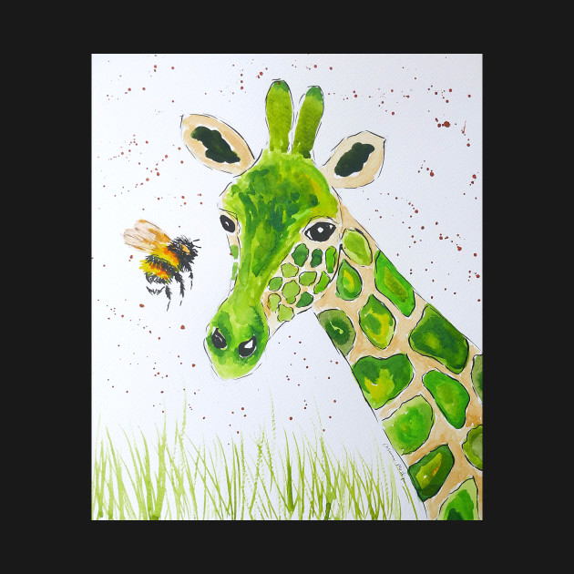 Disover Cute Green Giraffe and a Bumble bee - Giraffe Lover - T-Shirt