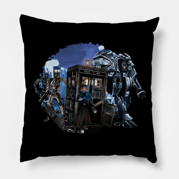 10th Doctor Lost and trapped at terminator war ZONE Pillow by Dezigner007