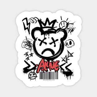 Alone Crowned Teddy Bear T-Shirt: Graffiti Style with Y2K Elements - Urban Art Tee Magnet