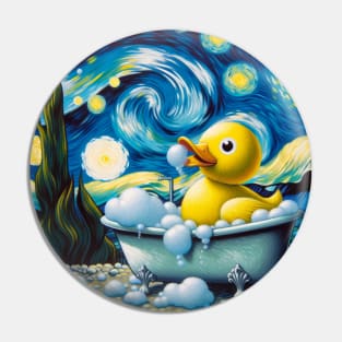 Starry Night Duck: Whimsical Bubble Bath Day Tee in Van Gogh Style Pin