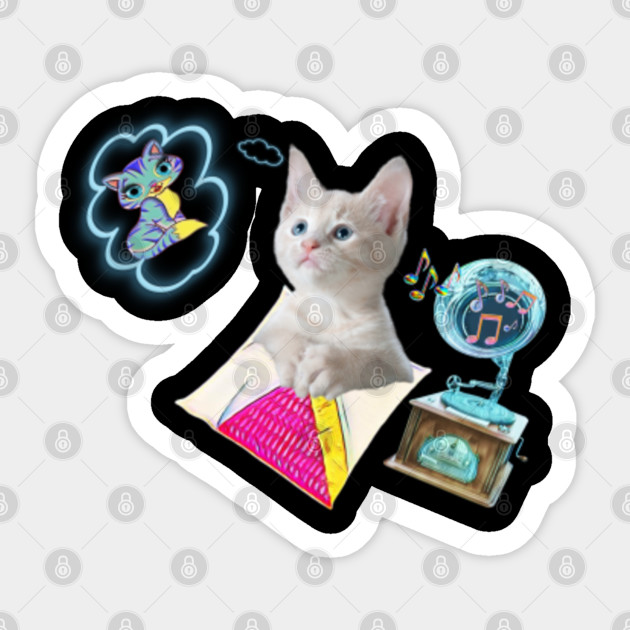 Funny Cute Cat Listening To Music Funny Cat Sticker Teepublic