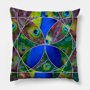 Geometric collage of Blue peacock oil painting Pillow