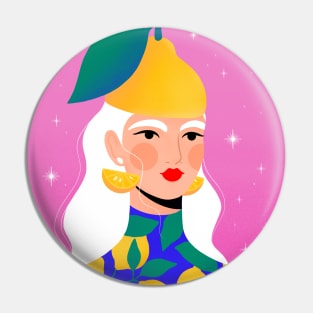 Lemon girl with lemon hat Pin