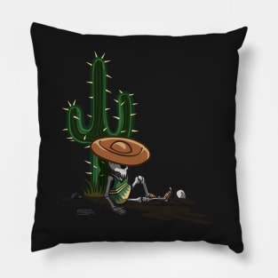 Cactus and skeleton at night in the desert Pillow