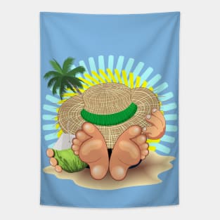 Relax on Summer Tropical Beach with Coconut Drink Tapestry