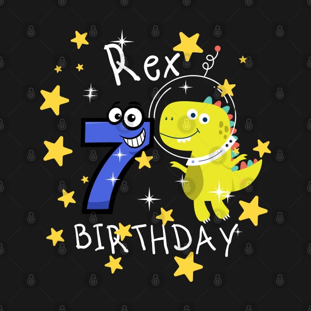 Kids 7th Birthday 7 Year Old Birthday Boy T Rex Dinosaur Space by Johner_Clerk_Design