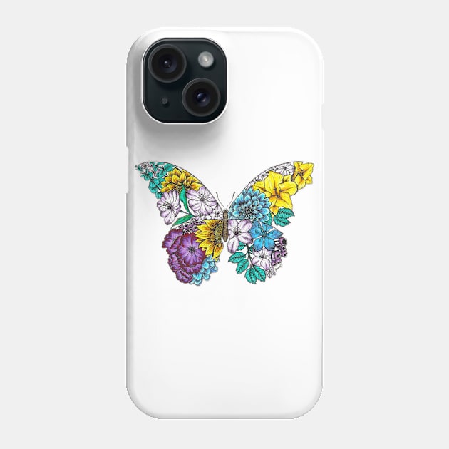 Floral Butterfly Color White Background Phone Case by SamuelJ