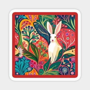 White Rabbit in a Flower Garden Landscape Magnet