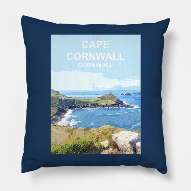 Cape Cornwall.  Cornish gift Kernow Travel location poster Pillow by BarbaraGlebska