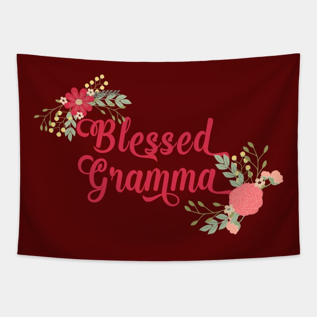 Blessed Gramma Floral Christian Grandma Gift Tapestry by g14u