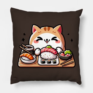 cute cat eating sushi Pillow
