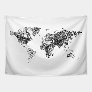 World map in black tree ring pattern Tapestry