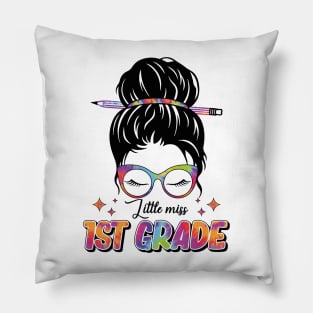 Little Miss First 1st Grade Messy Bun Girl Back To School Pillow