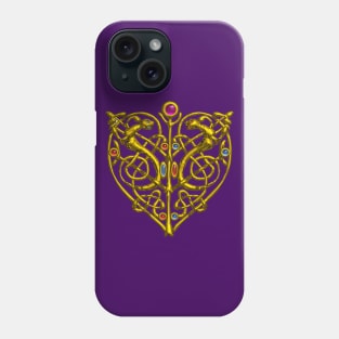 HYPER VALENTINE / GOLD CELTIC KNOT HEART WITH LIZARDS IN PURPLE Phone Case