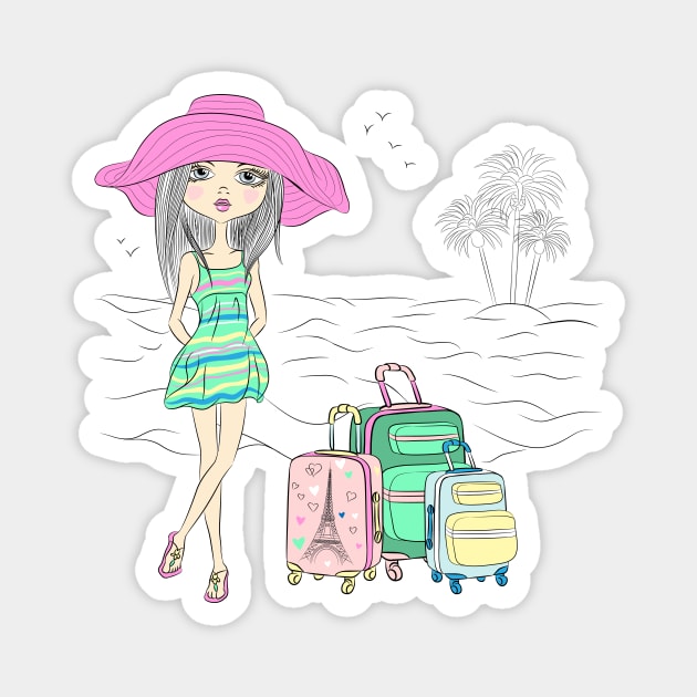 Hipster traveler girl Magnet by kavalenkava