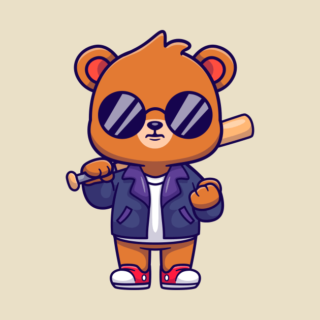 Cute Bear With Baseball Bat Cartoon by Catalyst Labs