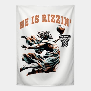 He Is Rizzin' Funny Basketball Easter T-Shirt – Humorous Sports Tee Tapestry