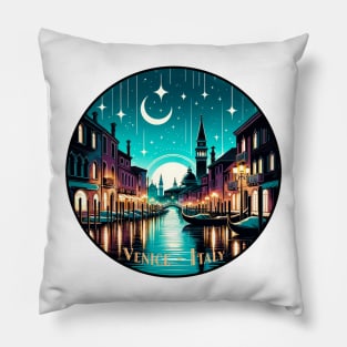 Vintage Retro Night in Venice Italy - Nightscape Sticker Pillow