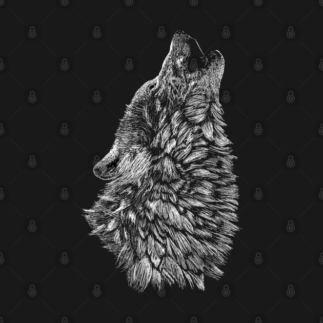 Hand drawn Wolf howling by jitkaegressy