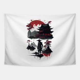 Red sun samurai Tapestry