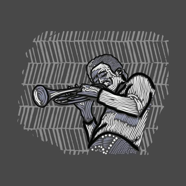 Miles Davis Legendary Jazz Trumpet Player Linocut Style Original Design T-Shirt - Gift for Vinyl Collector, Jazz Fan or Musician by Jazz Nerd Paradise