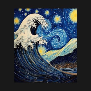 Great Wave off Kanagawa with Starry Nights van Gogh T-Shirt