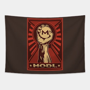 HODL Monero: Propaganda style triumphant fist clutching a Monero coin Tapestry
