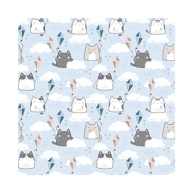 Seamless Pattern Kite Cute Kawaii Cats by jodotodesign