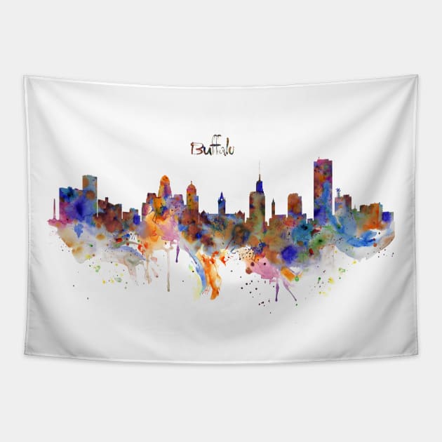 Watercolor Painting - Buffalo City Skyline Tapestry by Marian Voicu