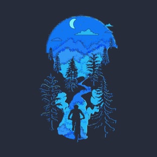 Mountain Biking Moon Bliss Trail Bike Rider Silhouette Cool Blues T-Shirt