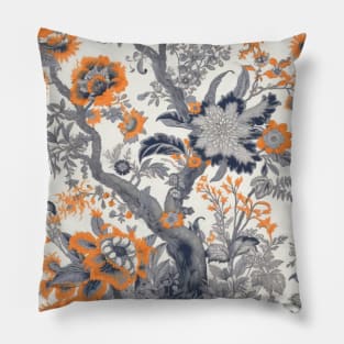 Toile Indienne Pattern Orange and Gray Pillow