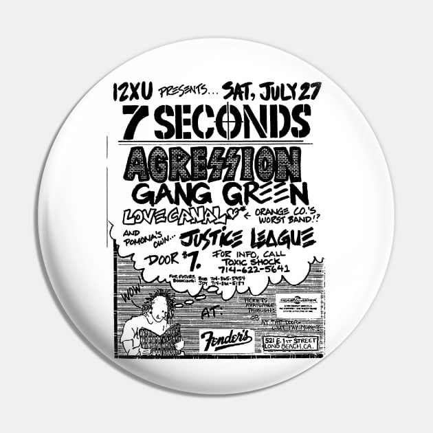 7 Seconds / Aggression / Gang Green Punk Flyer Pin by Punk Flyer Archive