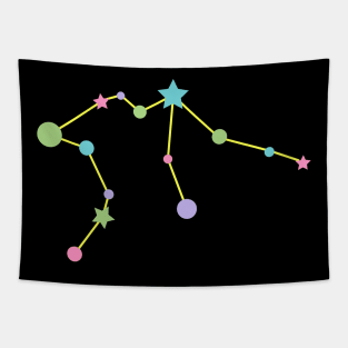 Aquarius Zodiac Constellation in Rainbow Pastels - Black Tapestry