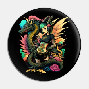 Retro Tattoo Cute Dragon Girl Pin