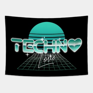 TECHNO  - Synthwave Heart Grid (Teal) Tapestry