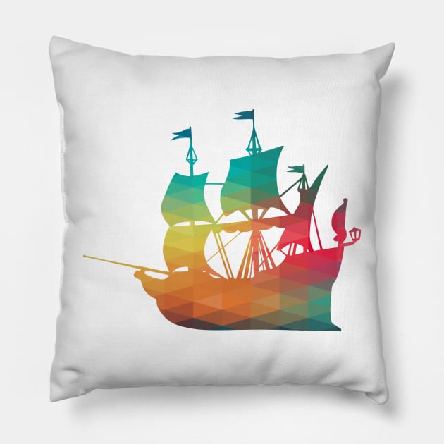 Rainbow Galleon Ship Silhouette Pillow by AdiDsgn