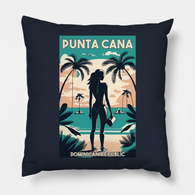 A Vintage Travel Art of Punta Cana - Dominican Republic Pillow by goodoldvintage