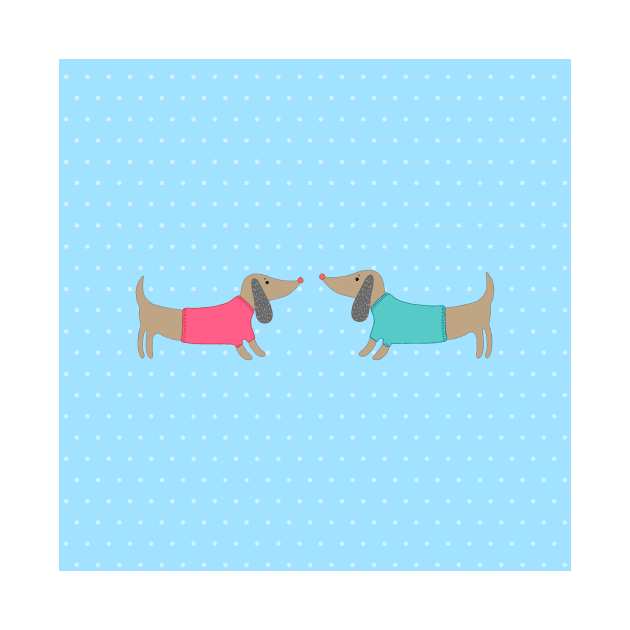 Cute dogs in love with dots in blue background by bigmoments